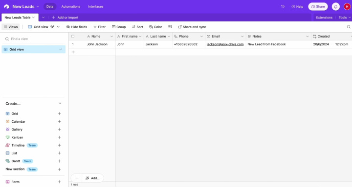 Integración de Google Sheets y Airtable | Resultado de conectar