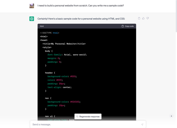 ChatGPT puede escribir códigos simples