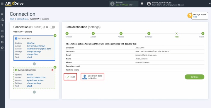 Integración de Notion y Webflow | Haga clic en "Editar" o "Enviar datos de prueba a Notion". Integración de Notion y Webflow | Haga clic en "Editar" o "Enviar datos de prueba a Notion".