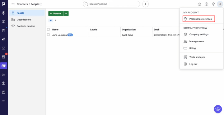 Integración de Pipedrive y Airtable | Vaya a la configuración de su cuenta