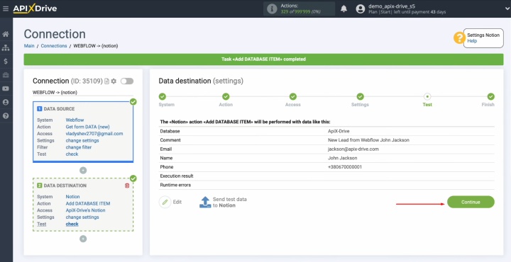 Integración de Notion y Webflow | Regresar a ApiX-Drive para finalizar la configuración Integración de Notion y Webflow | Regresar a ApiX-Drive para finalizar la configuración