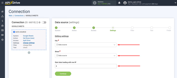 Integración de Google Sheets y Zoho CRM | Definir archivo, hoja, fila inicial