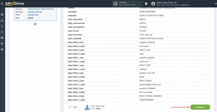 Integración de Tally y Slack | Si no desea corregir nada, haga clic en "Continuar"