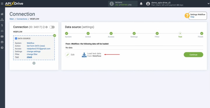 Integración de Webflow y Google Sheets | Haga clic en “Cargar datos de prueba desde Webflow”