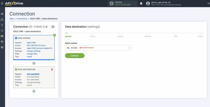 Integración de Agile CRM y Airtable | Seleccione Airtable