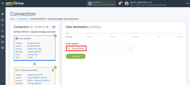 Integración ChatGPT | Elegimos Google Sheets