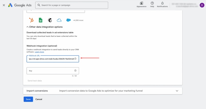 Integración de Google Lead Form y Trello | Pegar la URL copiada Integración de Google Lead Form y Trello | Pegar la URL copiada