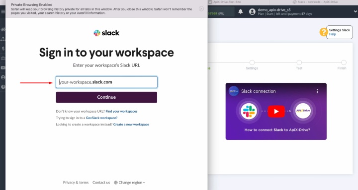 Indica el espacio de trabajo de tu Slack Indica el espacio de trabajo de tu Slack