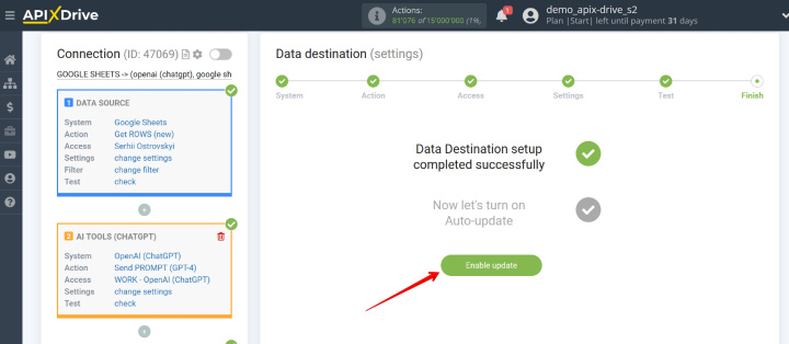 Integración ApiX-Drive + ChatGPT | Actualización automática de datos