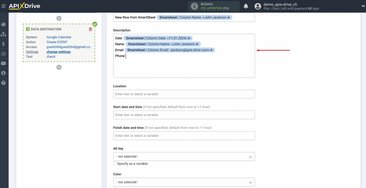 Integración de Google Calendar y Smartsheet | Para crear una nueva línea, presione "Intro". Integración de Google Calendar y Smartsheet | Para crear una nueva línea, presione "Intro".