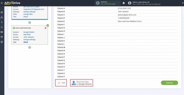 Integración de Webflow y Google Sheets | Haga clic en “Editar” o “Enviar datos de prueba a Google Sheets”