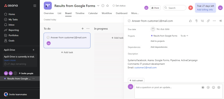 Cómo conectar Google Forms a Asana | Tarea en Asana