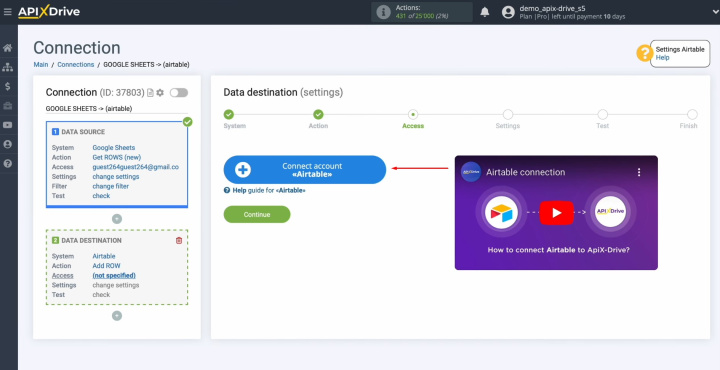 Integración de Google Sheets y Airtable | Conecte su cuenta de Airtable a ApiX-Drive