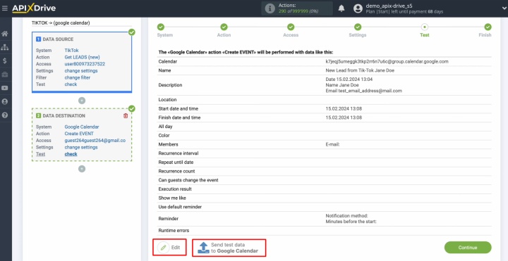Enviar datos de prueba