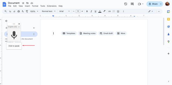 Cómo usar Google Docs | Haga clic en el ícono del micrófono Cómo usar Google Docs | Haga clic en el ícono del micrófono