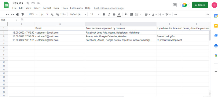 Как подключить Google Forms к Asana | Результаты