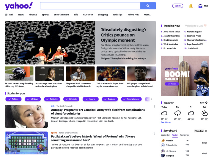 Заглавная страница сервиса&nbsp;Yahoo!