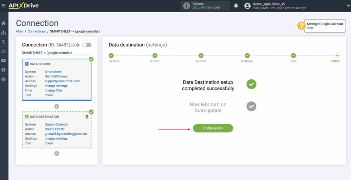 Как подключить Smartsheet к Календарю Google | Нажмите кнопку "Включить обновление". Как подключить Smartsheet к Календарю Google | Нажмите кнопку "Включить обновление".