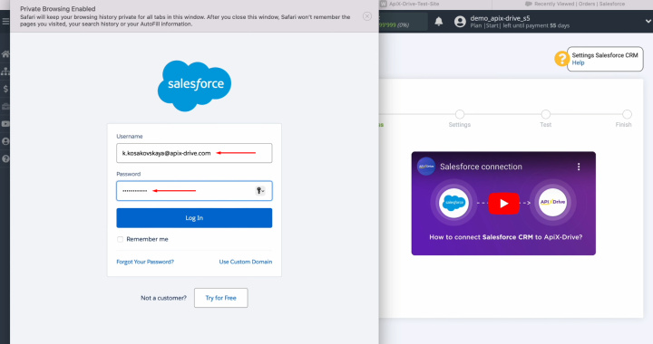 Интеграция Webflow и Salesforce | Укажите логин и пароль