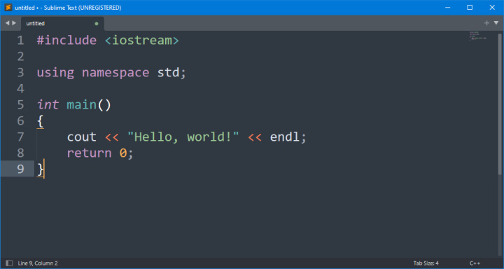 Язык программирования С++ | Код программы на C++, которая выводит классическую фразу Hello, world!