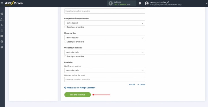 Нажмите кнопку Edit and continue