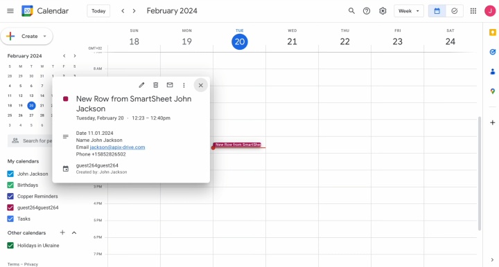 Интеграция Smartsheet и Google Календаря | Результат передачи данных в Google Календарь Интеграция Smartsheet и Google Календаря | Результат передачи данных в Google Календарь