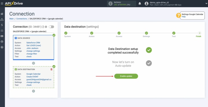 Нажмите кнопку «Enable update»