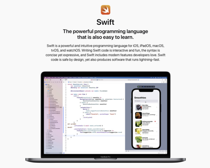 Swift – это открытый компилируемый язык программирования | изображение с сайта Apple<br>