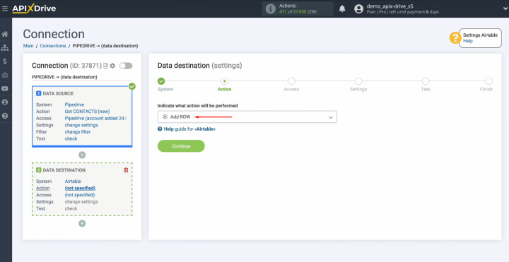 Интеграция Pipedrive и Airtable | Выберите действие «Добавить строку»