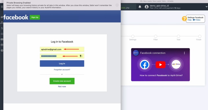 Укажите логин и пароль аккаунта Facebook Укажите логин и пароль аккаунта Facebook