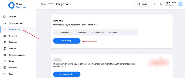 Интеграция Smart Sender и SendPulse | Вкладка настройки интеграции&nbsp;