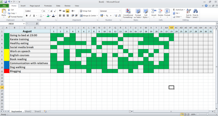 Habit tracker in Excel