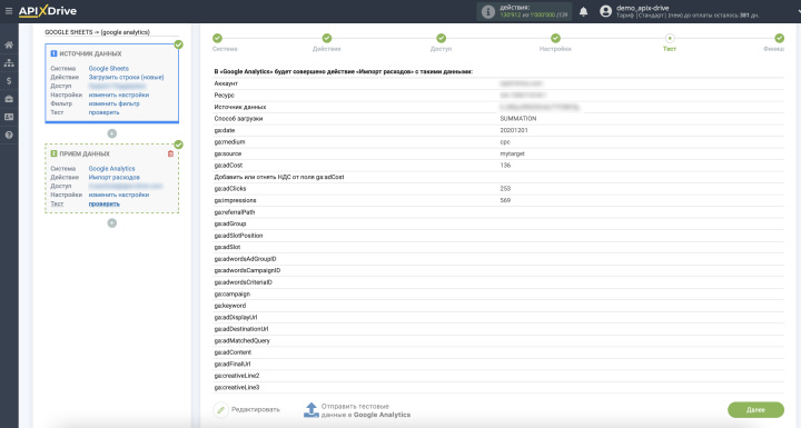 Импорт данных по расходам из Google Sheets в Google Analytics | Тестовые данные