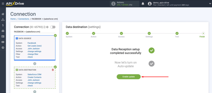 Интеграция Facebook и Salesforce | Включить автоматическое обновление