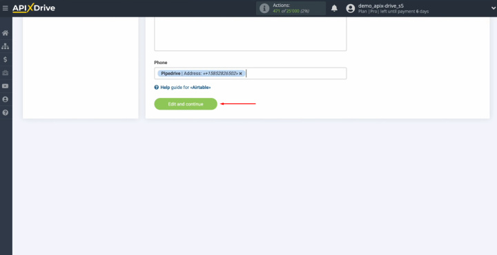 Интеграция Pipedrive и Airtable Нажмите «Редактировать и продолжить»