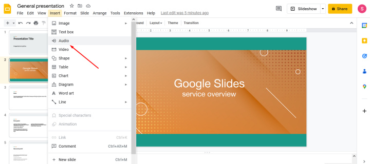 Огляд Google Slides | Додавання аудіо<br>