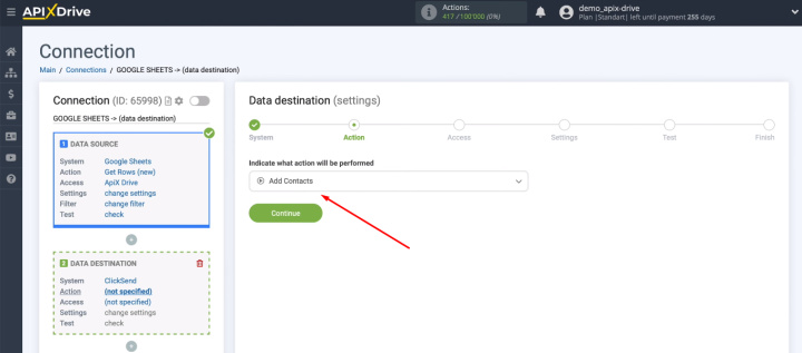 Інтеграція Google Таблиць і ClickSend | Виберіть дію