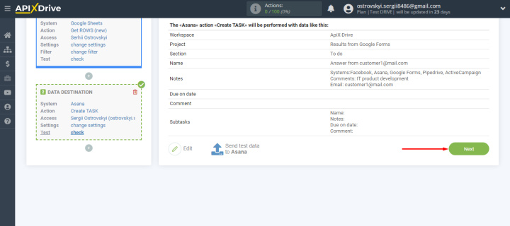 Налаштування Asana | Повертаємося в ApiX-Drive та продовжуємо налаштування