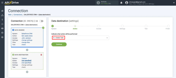 Інтеграція Salesforce і Todoist | Виберіть «Створити завдання»