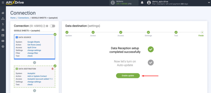 Iнтеграція Google Sheets та Autopilot  | Увімкнути автоматичне оновлення