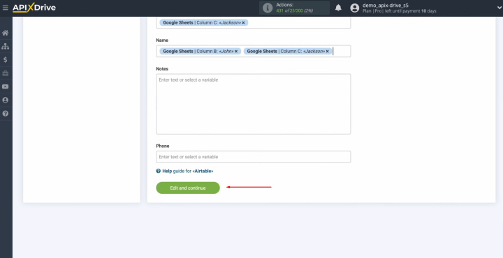 Інтеграція Google Таблиць і Airtable | Натисніть «Редагувати та продовжити»
