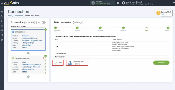 Надішліть тестові дані до Slack